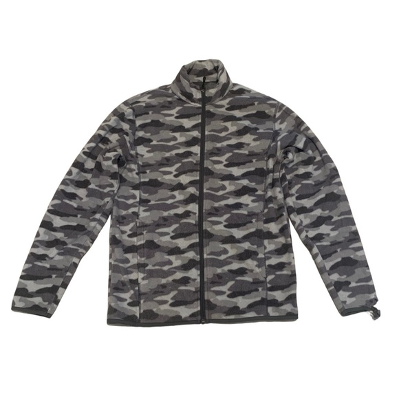 💛 Amazon Essentials Grey Camo Full-Zip Fleece Jacket - US S / CA P - Flaw - Picture 1 of 6